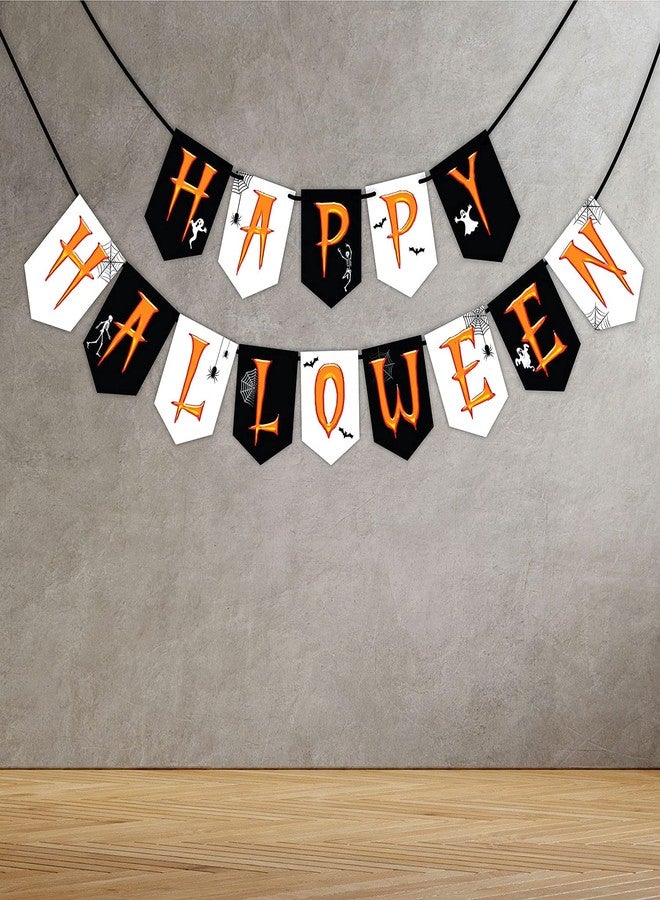 Wobbox Halloween Bunting Banner Horror Doodle Happy Halloween Bunting Banner, Halloweens Decorations Item (Black & White) - Image 1